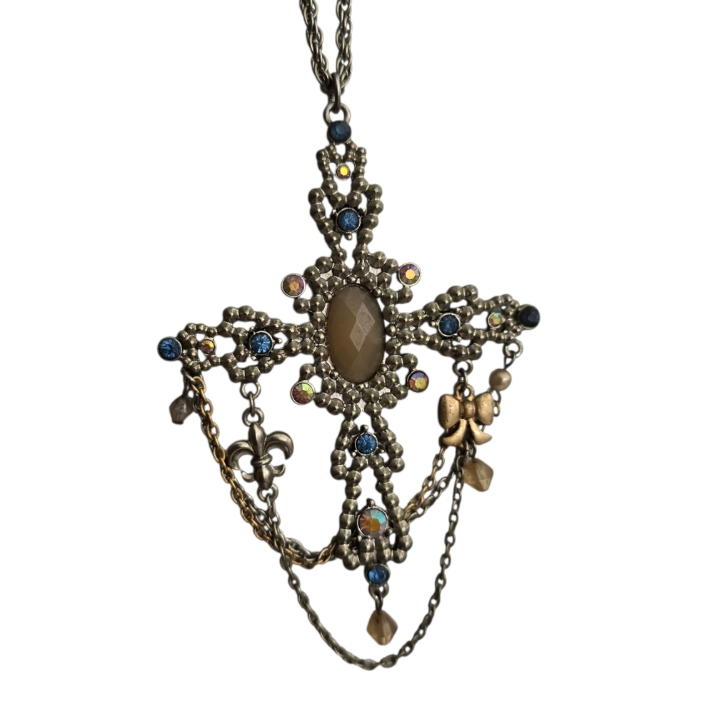 Cathedralcore Gothic Cross Necklace Rhinestone Statement Pendant Romantic Goth - Picture 3 of 8